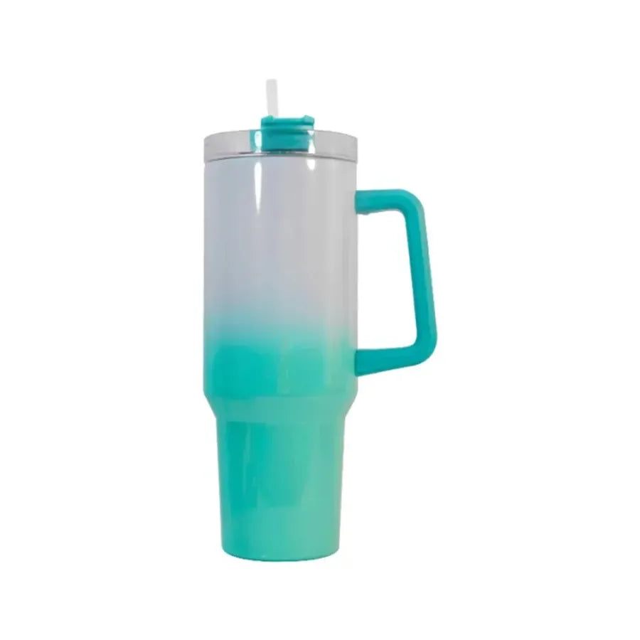 Vaso Térmico de color verde con glitter de 40 oz con asa y tapa con pajita
