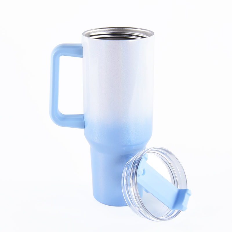Vaso Térmico de Color Azul con Glitter de 40 oz,asa y tapa con pajita