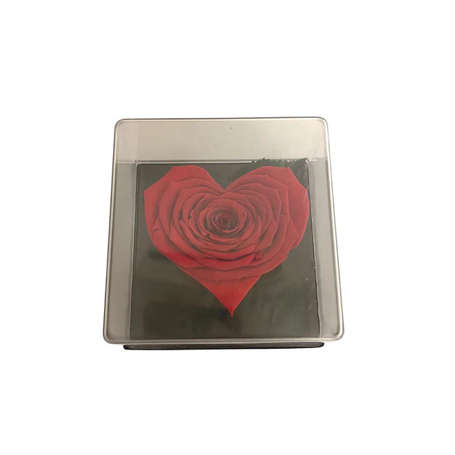 CAJA DE REGALO ACRILICA - ROSA ROJA EN FORMA DE CORAZÓN