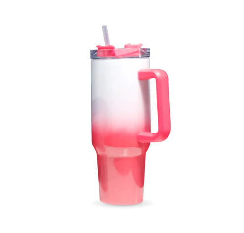 Vaso Térmico de Color Rojo y Glitter, de 40 oz con asa y tapa con pajita