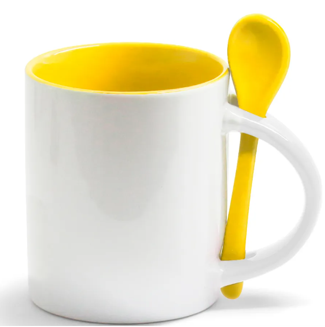 Taza con Cuchara de Color Amarillo