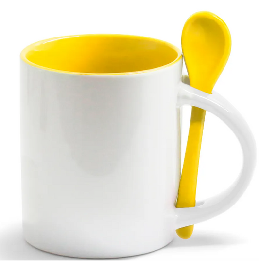 Taza con Cuchara de Color Amarillo