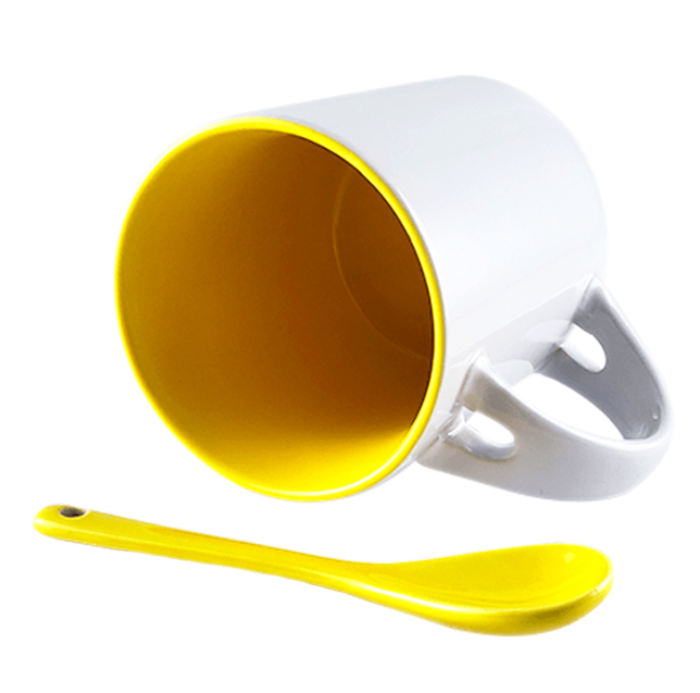 Taza con Cuchara de Color Amarillo