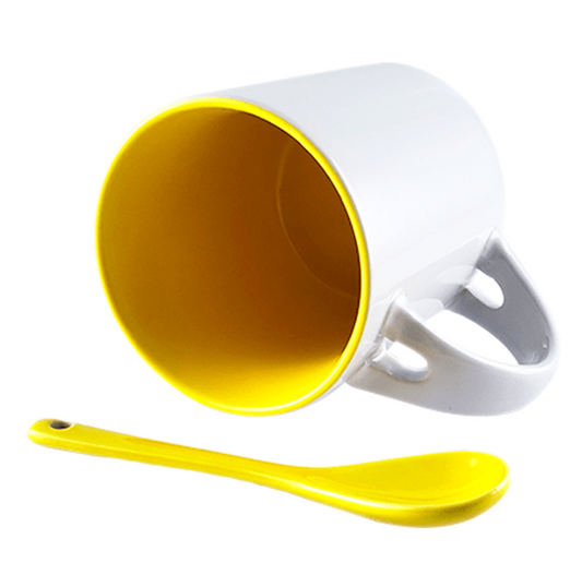 Taza con Cuchara de Color Amarillo