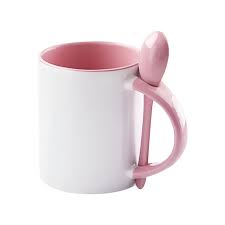 Taza con Cuchara de Color Rosado