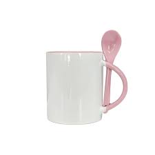 Taza con Cuchara de Color Rosado