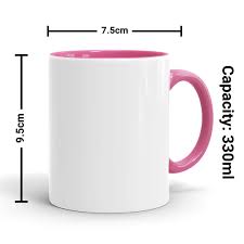 Tazas Rosas en el interior y en las asas, para sublimación de 11 oz