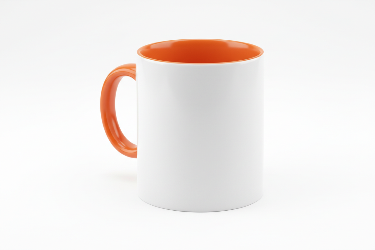 Tazas color naranja en el interior y asas para sublimación 11 oz