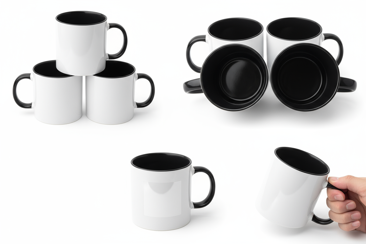 Tazas negras en el interior y en las asas para sublimación de 11 oz
